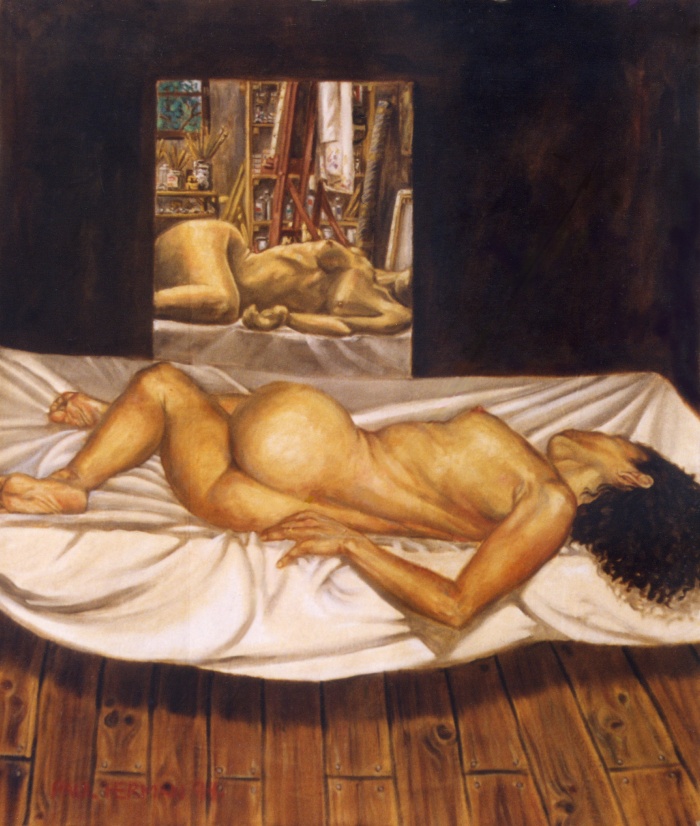 Nude, oil on canvas. Karen with mirror 